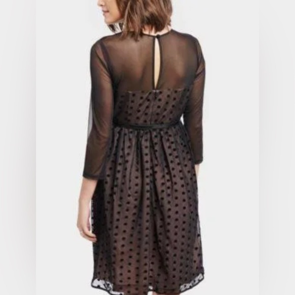 Motherhood Maternity Black Velvet Pilka Dot Sheer Sleeve Cocktail Dress L - Picture 9 of 9